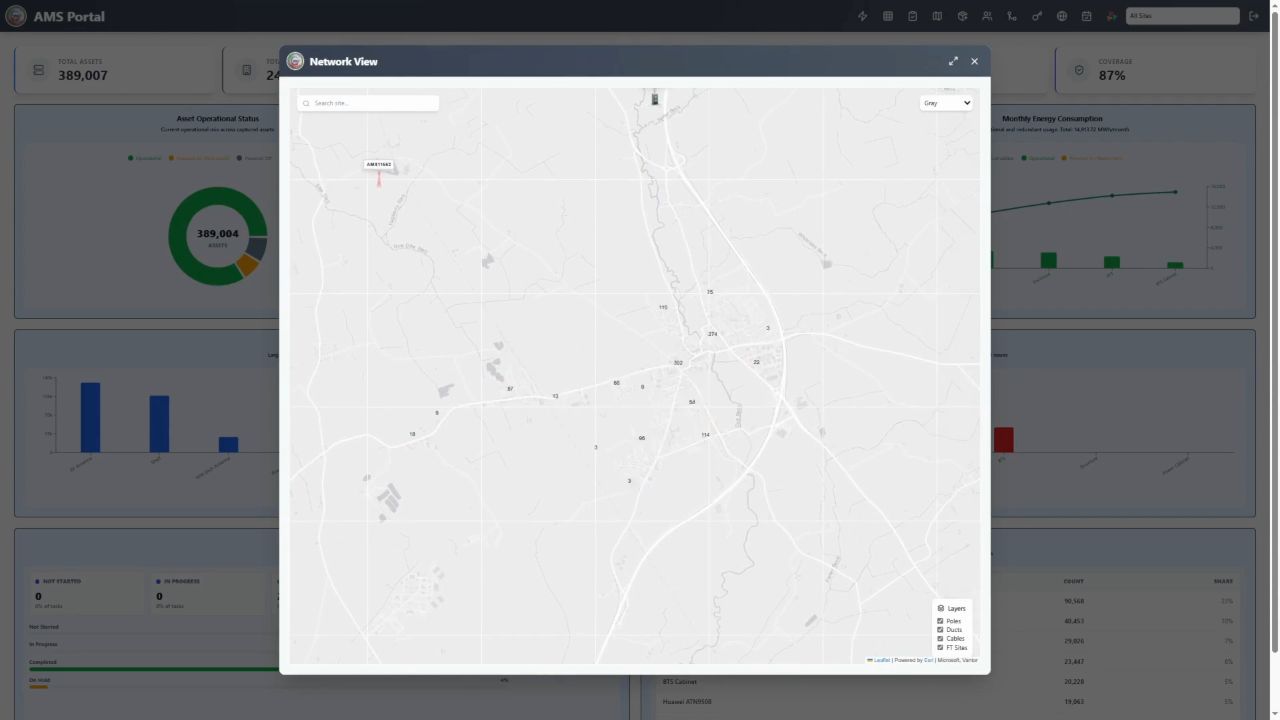 AMS portal map view for field asset locations