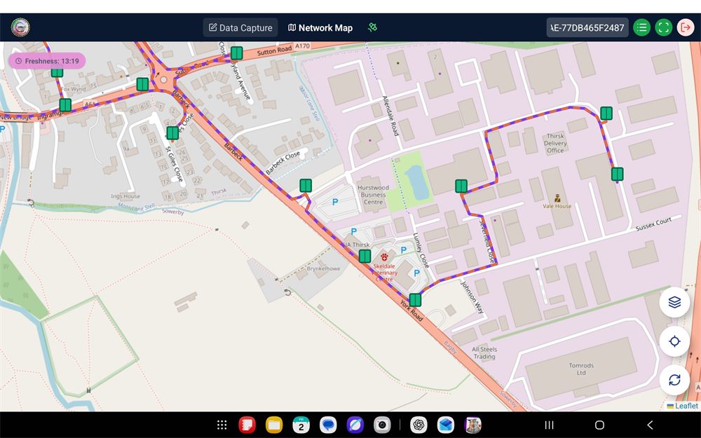 AMS map screenshot showing clustered network assets and route evidence